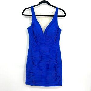 LA FEMME Royal Blue Pleated Embellished Mesh Back Sleeveless Mini Dress Size 10